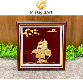 Tranh thuyền buồm hoa mai dát vàng 30x30cm MT Gold Art- Hàng chính hãng, trang trí nhà cửa, phòng làm việc, quà tặng sếp, đối tác, khách hàng, tân gia, khai trương