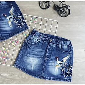 Quần sort Jean bé gái giả váy thêu Hạc