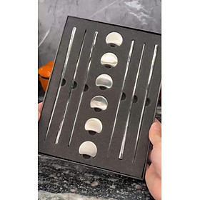 Set 6 đôi đũa inox 304 kèm 6 gác đũa hình vầng trăng Keller@Germany (màu vàng & bạc) hàng chính hãng