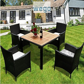 Mua WEGO Bộ bàn ghế nội thất ngoài trời mây đan mây nhựa / Bộ sân vườn - Bộ bàn ăn Mặt bàn bằng gỗ keo với 4 ghế //Outdoor Furniture Rattan Chair set Garden Dining Table Set 4 Seater