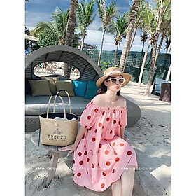 Váy bầu trễ vai họa tiết hoa cúc mặc bầu và sau sinh, đầm bầu thiết kế phong cách tiểu thư sang chảnh V270