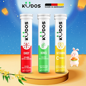 Combo 3 Siêu Phẩm Viên sủi KUDOS VITAMIN C 1000MG + Viên Sủi KUDOS BONE + Viên Sủi KUDOS DAILY (20 viên/ Tuýp)