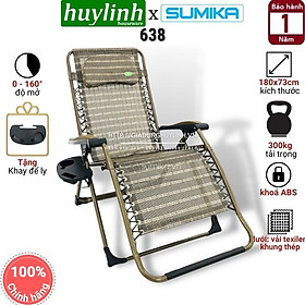 Ghế xếp thư giãn SUMIKA 638 - Dòng cao cấp, bề rộng 73cm, vải lưới Textilene thoáng khí, tải trọng 300kg