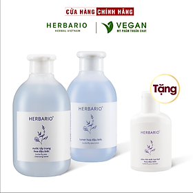Bộ 3 Hoa Đậu Biếc Herbario chống lão hóa da: Nước tẩy trang 300ml + Toner 200ml + Sữa rửa mặt tạo bọt 100ml