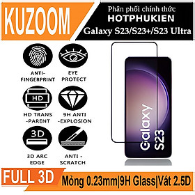 Miếng dán kính cường lực 3D cho Samsung Galaxy S23 / Galaxy S23 Ultra / Galaxy S23 Plus / Galaxy S23+ hiệu Kuzoom Protective Glass - mỏng 0.3mm, vát cạnh 2.5D, độ cứng 9H, viền cứng mỏng - Hàng nhập khẩu