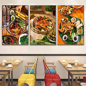 (HCM) Tranh treo tường gà nướng cơm lam 3 trang trí quán ăn, nhà hàng kèm đinh treo