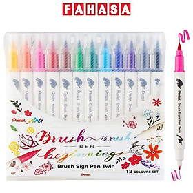 Bộ 12 Bút Lông Màu Nước 2 Đầu - Brush Sign Pen Twin - Pentel Art SESW30C-12E