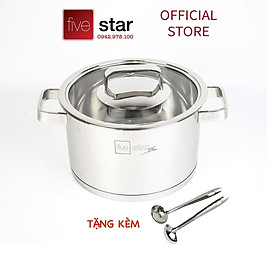 Mua Nồi inox 304 Fivestar 3 đáy quai vuông 16cm / 20cm / 24cm nắp kính   tặng 2 vá canh