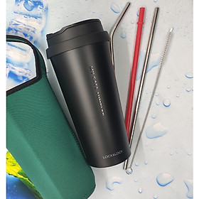 Ly Giữ Nhiệt Bằng Thép Không Gỉ Lock&Lock Clip Tumbler LHC4151BLK (540ml) - Đen - Tặng túi + Ốn hút inox AMZO