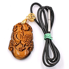 Vòng cổ tuổi Dậu - đá mắt hổ 3.6cm DEMHCG5 - dây đen - linh vật tuổi Dậu