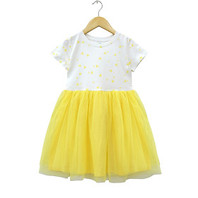 Đầm Công Chúa Bé Gái Tay Ngắn In Trái Tim ,Tùng Xòe Phối 2 Lớp Vole Nhún - MEEJENA, 14-38 kg - 1825