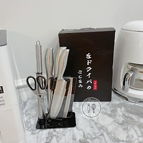 Mua Bộ Dao Nhật 6 Món Inox Hàng Cao Cấp - Set 6 mon dao nhật inox đúc nguyên khối siêu sắc bén sáng loáng
