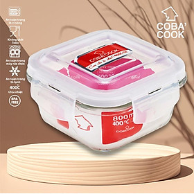 Hộp thủy tinh đựng thực phẩm hộp đựng cơm chịu nhiệt COBA'COOK hộp vuông 800ml- CBHS800