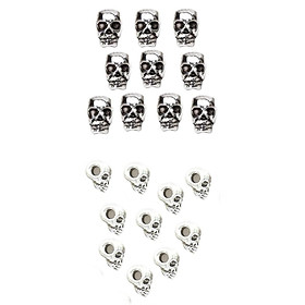 Wholesale 20pcs Big Hole Mixed Size Tibetan Silver Skull Spacer Charms Beads