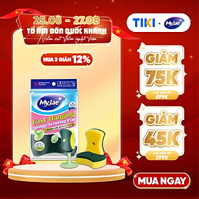Miếng Bọt Biển Rửa Chén MyJae 2 Mặt, Mút Xốp Rửa Bát Đa Năng Kèm Miếng Nhựa Hít Kê 11.3cm x 7.8cm x 2.7cm (2 Miếng/Gói)