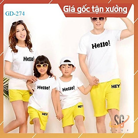 Áo gia đình mẫu Hello màu trắng | Thun cotton 4 chiều dày dặn, đủ size GD274T | SG