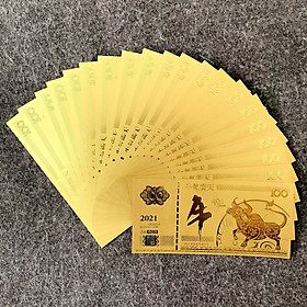 Tờ lưu niệm 100 hình con Trâu màu vàng, chất liệu nhựa plastic (loại 2)
