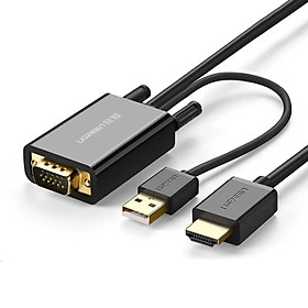 Ugreen 30840 2M màu Đen Cáp Chuyển VGA sang HDMI có Audio cao cấp MM120 - Hàng chính hãng