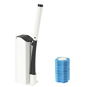 Bộ chổi vệ sinh toilet bao gồm 1 cây đũa vệ sinh, 1 hộp đựng đồ và 8 đầu chổi dùng một lần-Size Bộ bàn chải