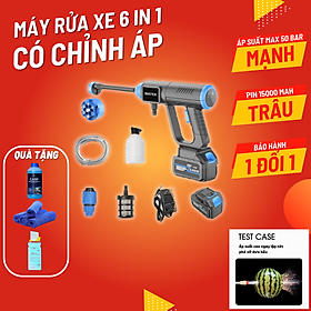 Máy rửa xe cầm tay có chỉnh áp, máy tưới cây dùng pin áp lực cao