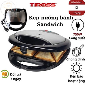Kẹp Nướng Điện Sandwich, Kẹp Nướng Bánh Mì Hot Dog Tiross TS514 Chống Dính, Công Suất 750W, Thương Hiệu Ba Lan - Hàng chính hãng