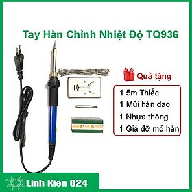 Tay hàn điều chỉnh nhiệt độ TQ936 220V-60W tặng thiếc không chì 0.8mm 1,5 mét, mũi hàn dao, nhựa thông, giá đỡ mỏ hàn