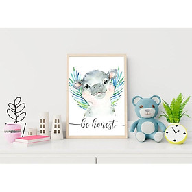 Tranh treo tường | Tranh cho bé-Watercolor Rhino Wall Art 94 , tranh canvas giá rẻ