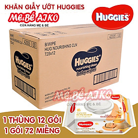 Combo 12 gói Khăn giấy ướt cho trẻ sơ sinh HUGGIES (Gói 72 tờ) - Chiết xuất Cao cao & Bơ hạt mỡ