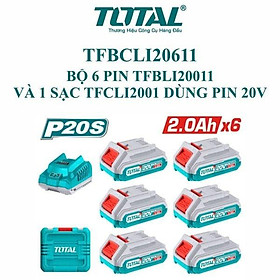 BỘ 6 PIN TFBLI20011 VÀ 1 SẠC TFCLI2001 DÙNG PIN LITHIUM-ION 20V TOTAL TFBCLI20611 - HÀNG CHÍNH HÃNG