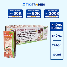 Sữa hạt cao cấp Óc chó - Macca - Đậu Đen - Hạnh Nhân - Đậu Nành & Yến Mạch không thêm đường 190ml (24 hộp/Thùng)
