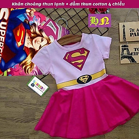 Đầm siêu nhân bé gái 9-26kg - thời trang bé gái - thun 100 cotton thấm hút mồ hôi - Hương Nhiên - B1 xanh,S10~25-26kg	