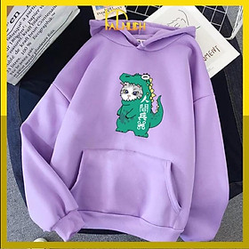 Áo hoodie in mèo khủng long vải nỉ nón 2 lớp dày dặn cho cả nam nữ