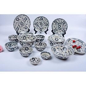 Mua Bộ bát đĩa men rạn cổ. Gốm sứ Bát Tràng cao cấp