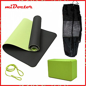 Thảm Tập Yoga 2 Lớp 6mm + Gạch Tập Yoga + Bao Đựng Thảm Tập Yoga + Dây Thảm Tập Yoga miDoctor (màu ngẫu nhiên)