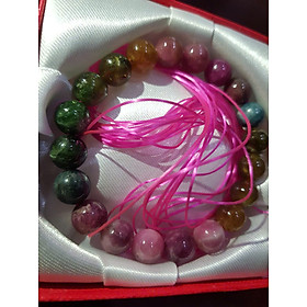 Vòng tay Nữ tourmaline dâu tây tự nhiên đa sắc màu tươi đẹp thiệt sang size hạt 9,5mm vòng này hợp Nữ tất cả các mệnh đeo nhe ạ