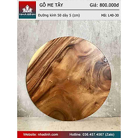 Mặt Bàn Tròn Gỗ Me Tây Nguyên Khối Đường Kính 50 Dày 5 (cm)