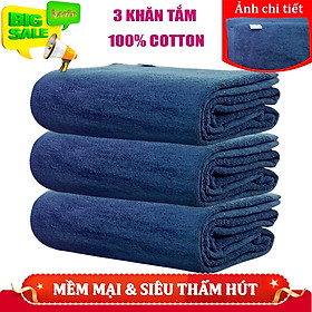 Combo 3 Khăn Tắm bestke 100% Cotton Xuất Khẩu Hàn Quốc màu xanh đậm, size 120*60cm, trọng lượng 320g/pcs, towels manufacturer