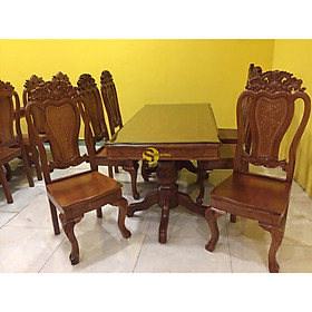 Mua Bộ bàn ăn căm xe 6 ghế hoa lá tây bàn vuông lượn
