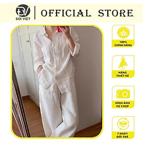 Set bộ sơ mi dài tay kèm quần dài ống rộng thời trang, đa năng, năng động, trẻ trung