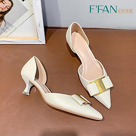 Giày Cao Gót Khoét Eo  Da Mềm Lót Êm Chân 3.5 cm - 315H16 Đính Khoá Cao Cấp FFAN STORE