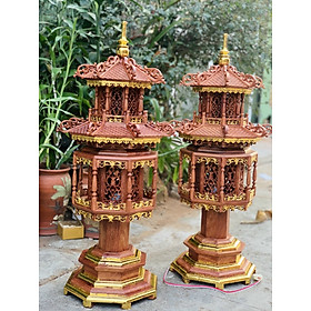 Cặp đèn thờ hình tháp bằng gỗ hương đẹp long lanh kt cao 60cm