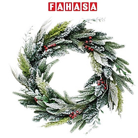 Vòng Hoa 5 Loại Lá Phủ Tuyết Trang Trí Giáng Sinh 60 cm - Chaang Chiia LP-W1-HS