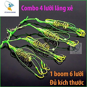 Hộp 4 lưỡi câu cá, lưỡi lăng xê  xanh chất lượng đủ kích thước