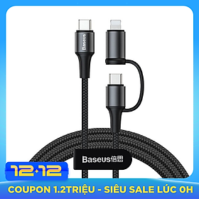 Dây cáp sạc nhanh 60W 2 in 1 USB Type-C to Type-C và Lightning hiệu Baseus Twins cho iPhone / iPad / Macbook chuẩn QC 3.0 & PD 3.0 (Sạc nhanh 3A, truyền dữ liệu 480 Mbps, công nghệ SR) - Hàng nhập khẩu