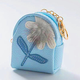 Móc khóa túi ví mini da PU hình bông hoa  - xanh da trời