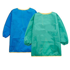 Waterproof Smock Long Sleeve Kids Painting Craft Paint Apron M Blue + Green
