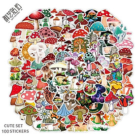 Bộ Sticker - Miến Dán Siêu Kute - Miến Dán Họa Tiết Nấm - các loại nấm siêu cute (bộ 100 miếng)