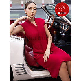 Đầm đỏ cổ tà bay NGADO , đầm kiểu Nữ , đầm công sở , dự tiệc