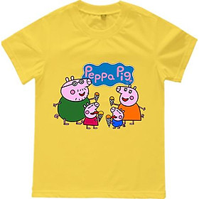 Áo Thun Gia Đình 3 Người In Họa Tiết Gia Đình Heo Peppa Màu Vàng