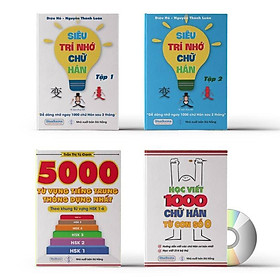 Combo 4 sách: Siêu trí nhớ chữ Hán tập 01 + tập 02 + 5000 từ vựng tiếng trung thông dụng theo khung HSK1 đến HSK6 và học viết 1000 chử Hán từ con số 0+ DVD tài liệu nghe